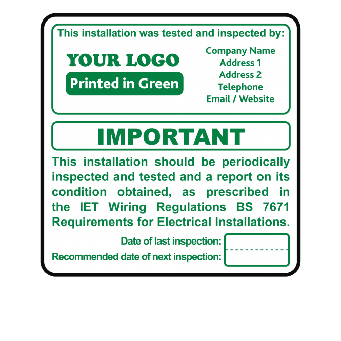 Filter Inspection Label Personalised by Colour: Green Electrical Inspection Labels