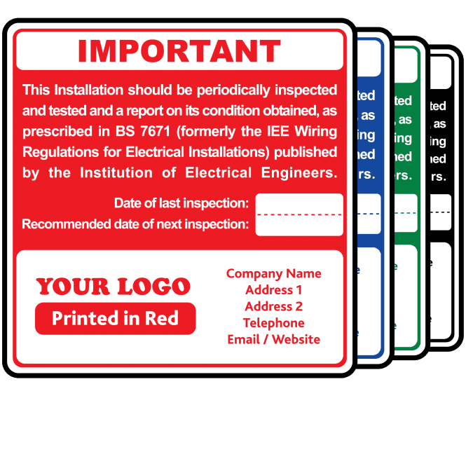Personalised Periodic Inspection (EICR) Labels - Design 2. Choice of Colours. 72mm x 73mm