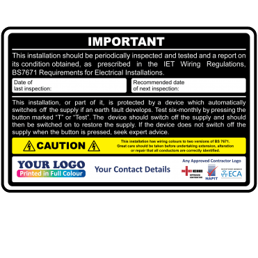 Personalised Colour: Black RCD Test Labels