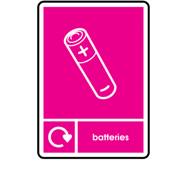 Recycle Batteries Sign in Pink - WRAP Compliant Signs