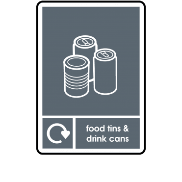 Recycle Food Tins & Drink Cans Sign in Silver - WRAP Compliant Signs