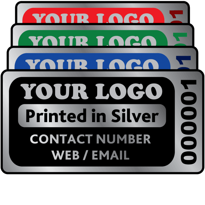 Silver Standard Size Asset ID Labels - Design 3. Variety of Colours