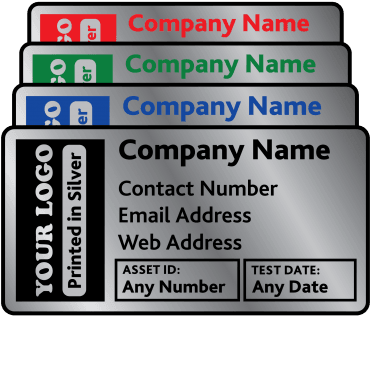 Silver Standard Size Asset ID Labels - Design 4. Variety of Colours