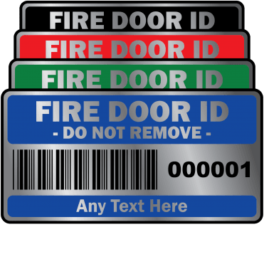 Silver Standard Size Fire Door ID Labels - Design 2. Choice of colours