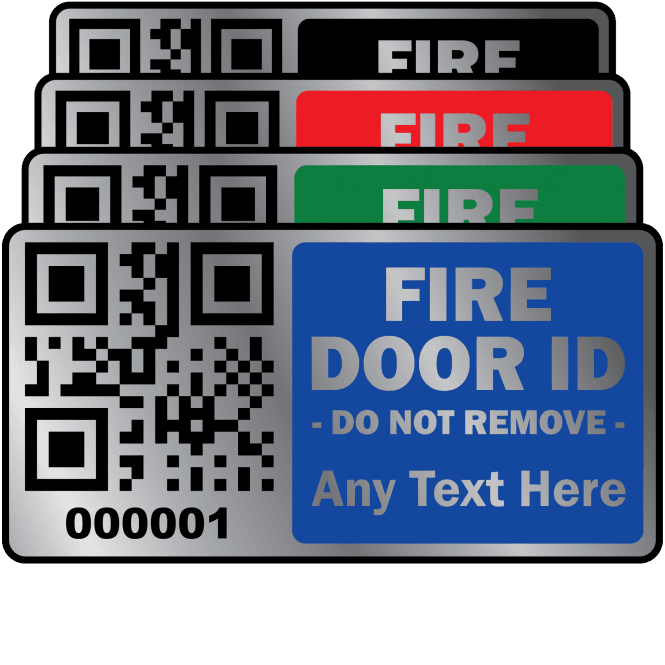 Silver Standard Size Fire Door ID Labels - Design 3. Choice of colours