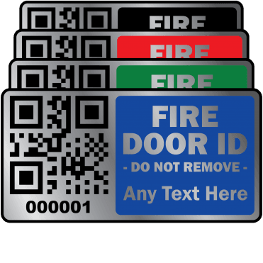 Silver Standard Size Fire Door ID Labels - Design 3. Choice of colours