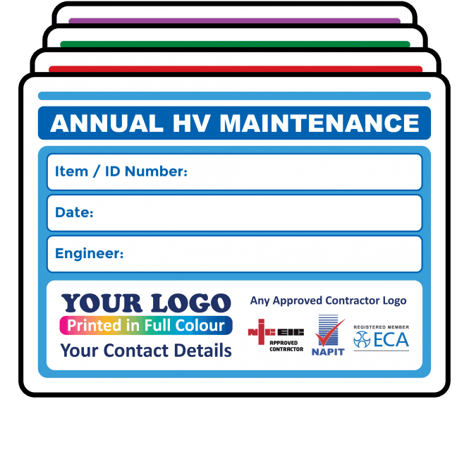 Super Stick Extra Large Annual HV Maintenance Labels - Choice of Colours. 100mm x 75mm