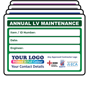 Super Stick Extra Large Annual LV Maintenance Labels - Choice of Colours. 100mm x 75mm