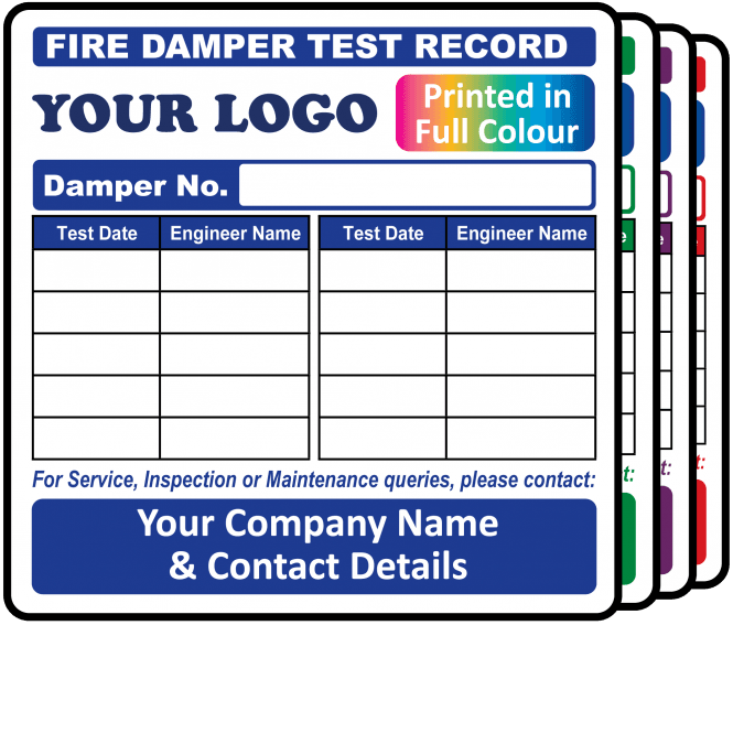 Super Stick Extra Large Fire Damper Test Record Labels. Choice of Colours. 100mm x 100mm