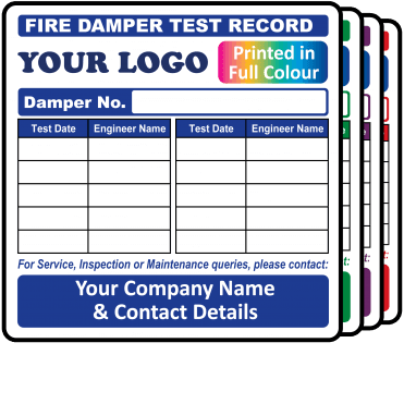 Super Stick Extra Large Fire Damper Test Record Labels. Choice of Colours. 100mm x 100mm