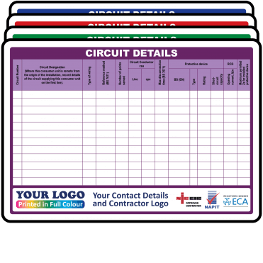 Super Stick Jumbo Circuit Details Labels in Full Colour - Choice of Colours. 210mm x 148mm (A5)