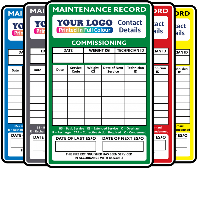 Super Stick Max Fire Extinguisher Maintenance Labels - Design 2. Choice of Colours. 155mm x 100mm