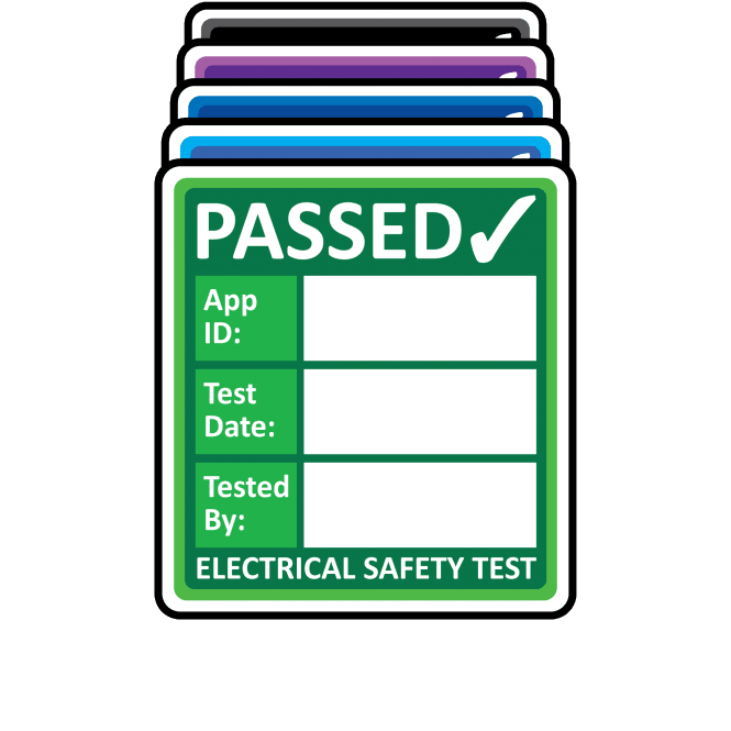 Super Stick PAT Test Labels - Sticks to almost anything! Design 2. Choice of colours