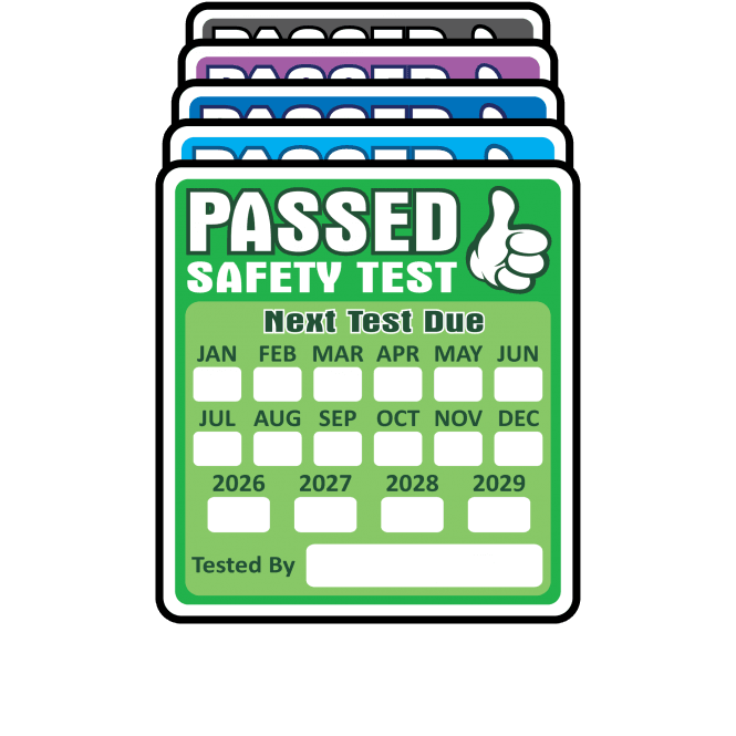 Super Stick PAT Test Labels - Sticks to almost anything! Design 3. Choice of colours