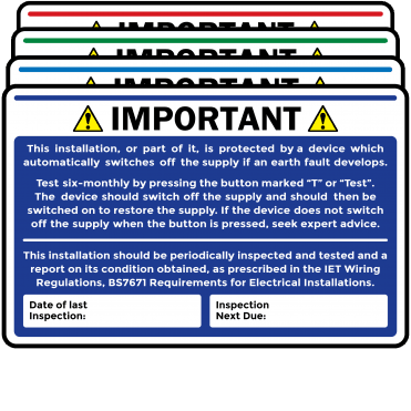 Super Stick Periodic Inspection (EICR) & RCD Test Duo Labels - Design 1. Choice of Colours. 155mm x 100mm