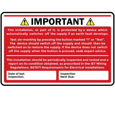 Periodic Inspection Colour: Red RCD Test Labels