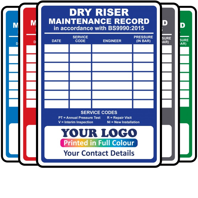 Super Stick Personalised Medium Dry Riser Maintenance Labels - 100mm x 75mm. Choice of colours.