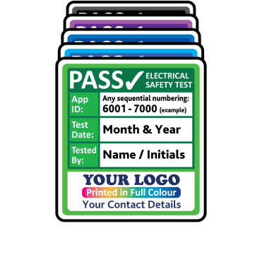 Super Stick Personalised PAT Test Labels - Sticks to almost anything! Design 2. Choice of colours