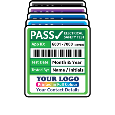 Super Stick Personalised PAT Test Labels - Sticks to almost anything! Design 4. Choice of colours