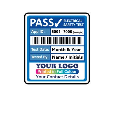 35mm x 32mm Colour: Royal Blue Personalised PAT Testing Labels