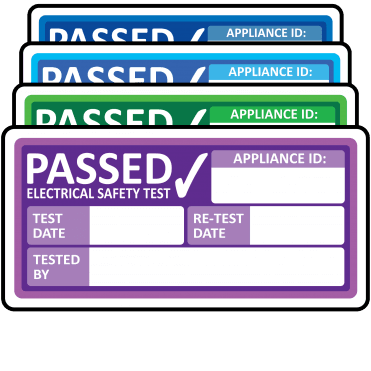 Super Stick Regular PAT Test Labels - Sticks to almost anything! Design 1. Choice of colours