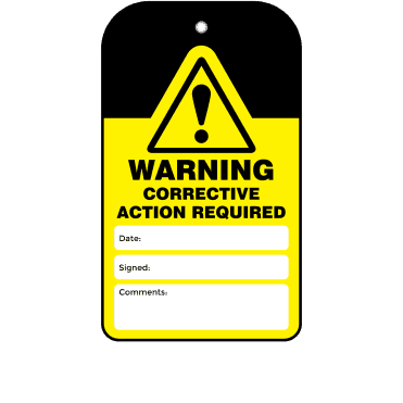 Warning Corrective Action Required Tag - Tear Resistant & Waterproof