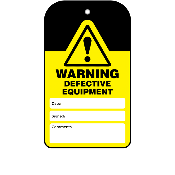 Warning Defective Equipment Tag - Tear Resistant & Waterproof