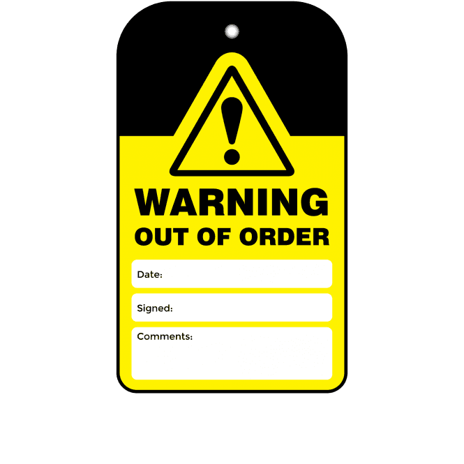 Warning Out Of Order Tag - Tear Resistant & Waterproof